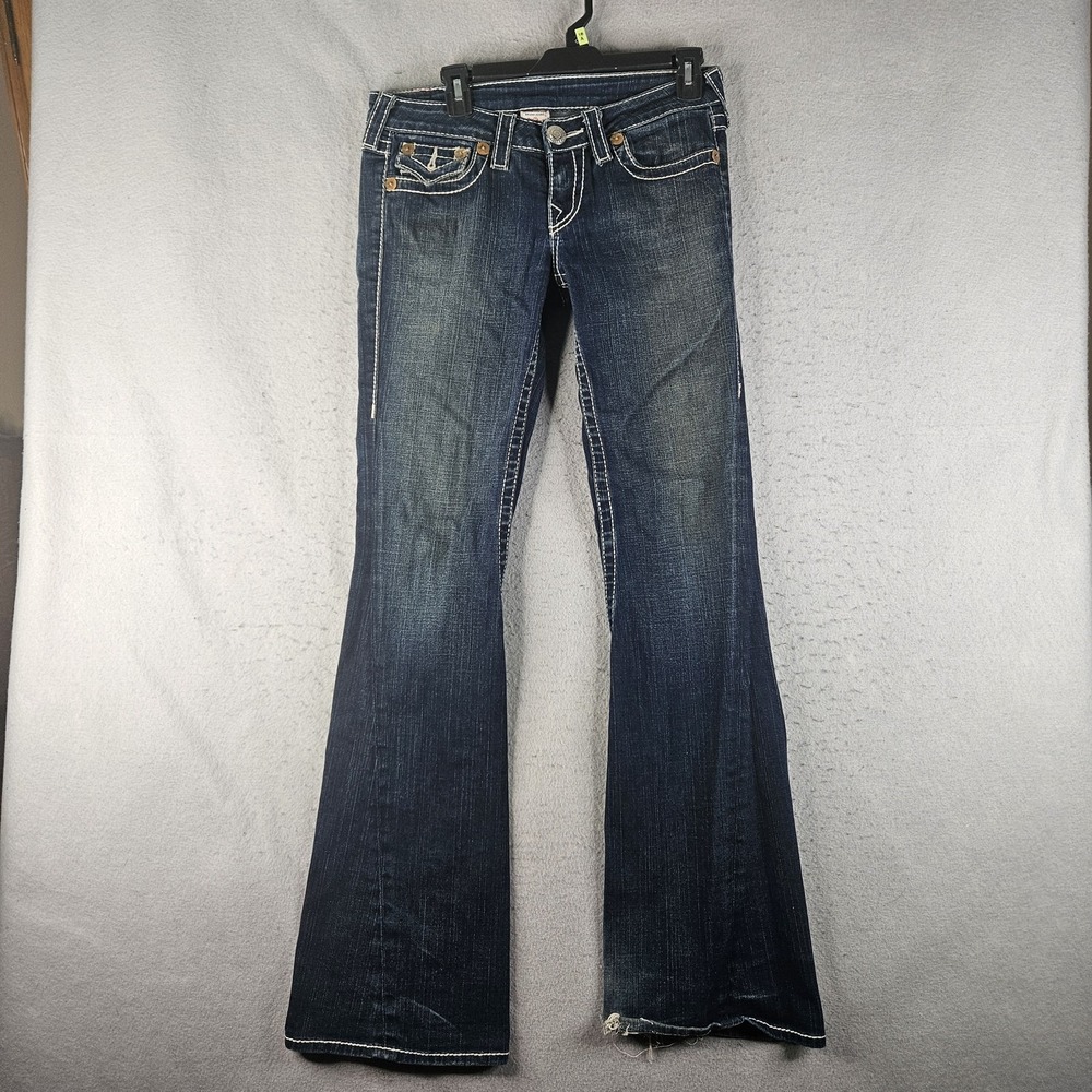 True Religion Joey Big T Jeans Womens 28 Blue Med Wash Low Rise Slim Flare USA